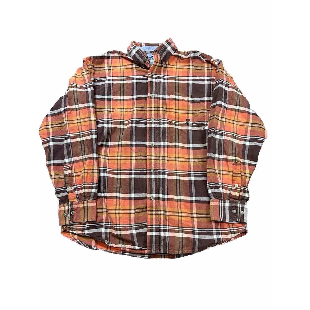 Vintage Wrangler 20X Rodeo Shirt Plaid Orange Color‎ Block Men's Size Medium